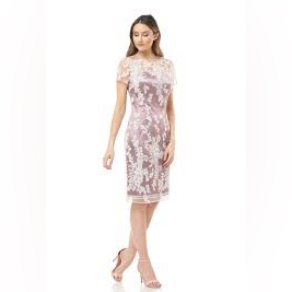 JS Collections Womens Size 10 Ivory Rose Knee Length Scoop Neck Sheath MOTB NEW